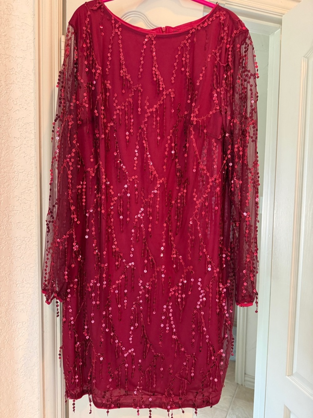 SHEIN Red Sequin Beaded Long Sleeve Dress